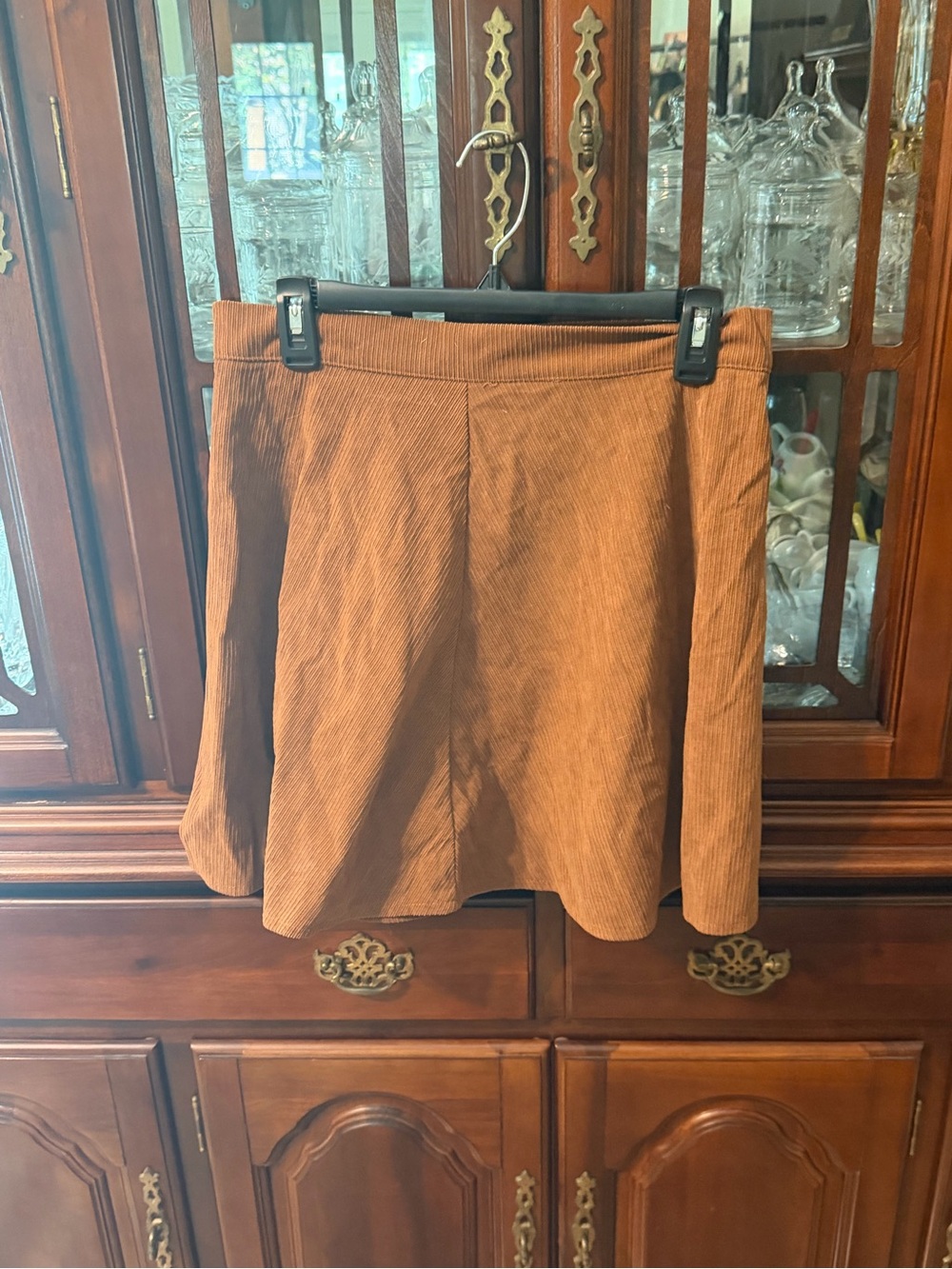 SHEIN Corduroy Skater Skirt in Camel
